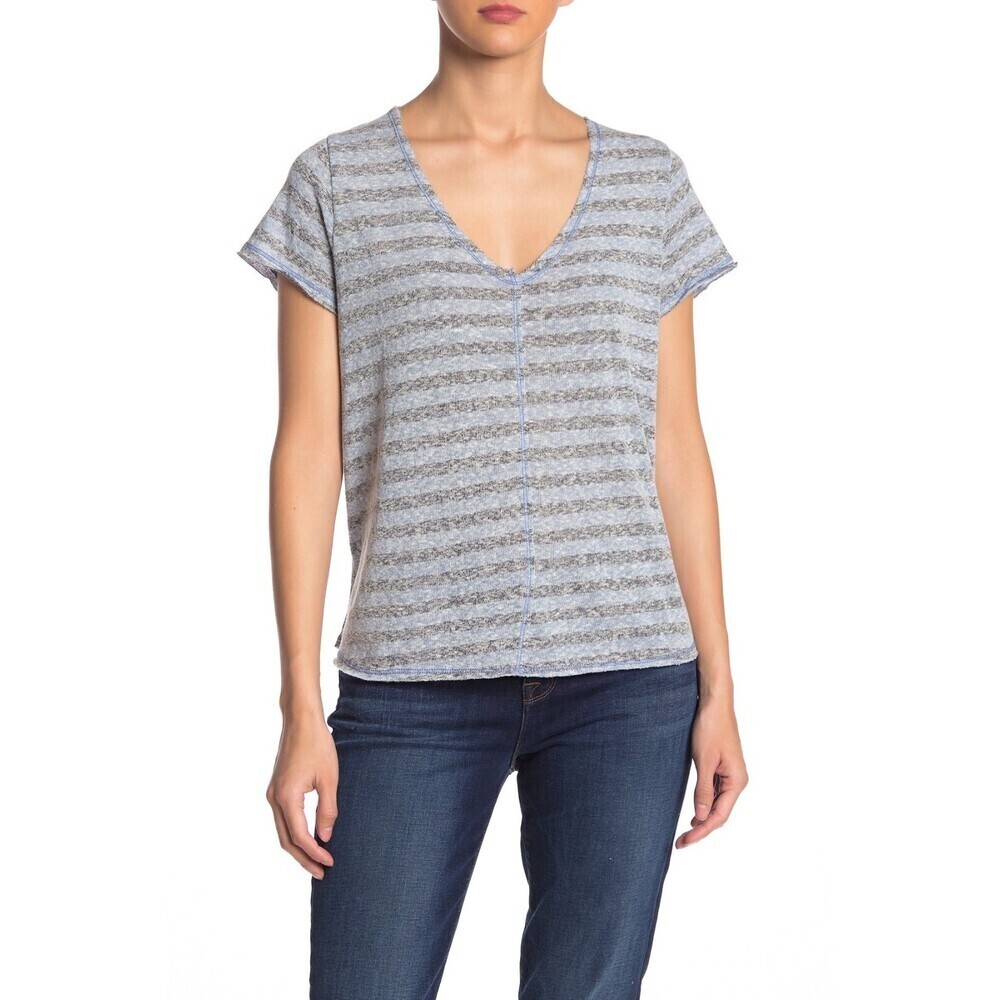 PST By Project Social T Everyday V-Neck T-Shirt In Blue Stripe Size S